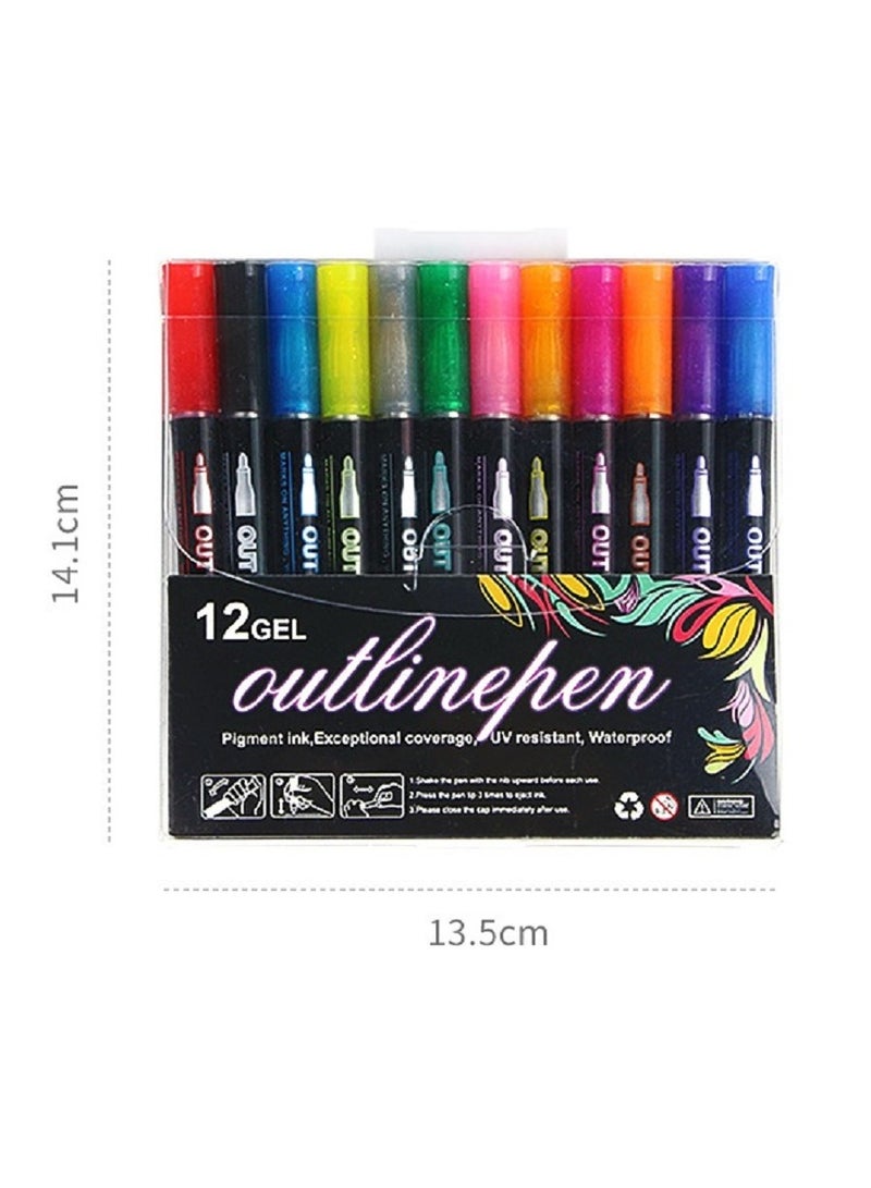 دولتري أقلام تحديد معدنية مخططة، أقلام تلوين لامعة للأطفال، أقلام تحديد لبطاقات الهدايا التي تصنعها بنفسك، لوازم الرسم الصخري والفنون (مجموعة من 12 قطعة) - Image 1