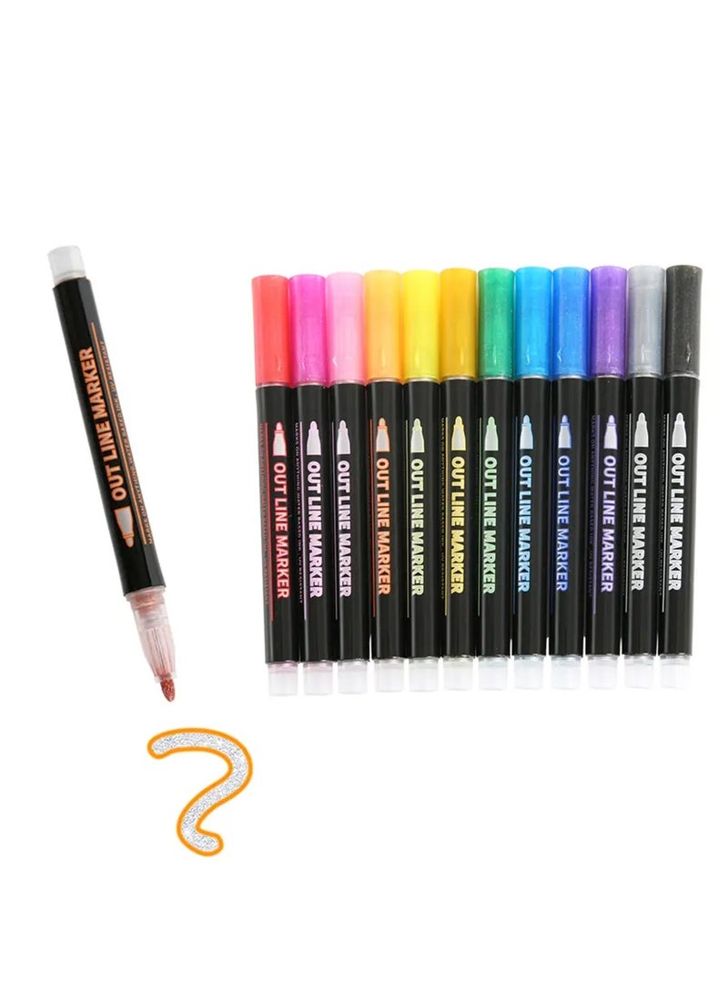 دولتري أقلام تحديد معدنية مخططة، أقلام تلوين لامعة للأطفال، أقلام تحديد لبطاقات الهدايا التي تصنعها بنفسك، لوازم الرسم الصخري والفنون (مجموعة من 12 قطعة) - Image 2