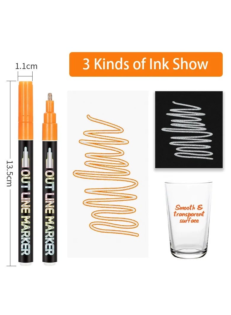 دولتري أقلام تحديد معدنية مخططة، أقلام تلوين لامعة للأطفال، أقلام تحديد لبطاقات الهدايا التي تصنعها بنفسك، لوازم الرسم الصخري والفنون (مجموعة من 12 قطعة) - Image 3