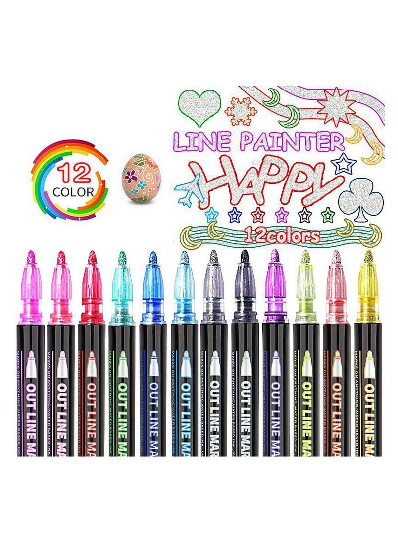 دولتري أقلام تحديد معدنية مخططة، أقلام تلوين لامعة للأطفال، أقلام تحديد لبطاقات الهدايا التي تصنعها بنفسك، لوازم الرسم الصخري والفنون (مجموعة من 12 قطعة) - Image 4