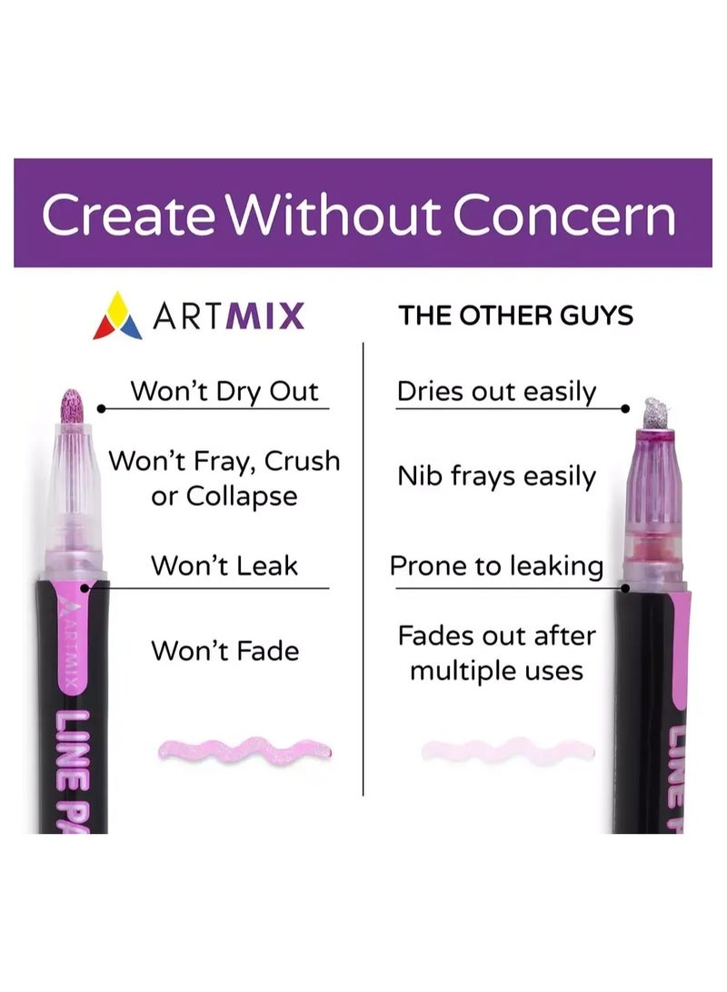 دولتري أقلام تحديد معدنية مخططة، أقلام تلوين لامعة للأطفال، أقلام تحديد لبطاقات الهدايا التي تصنعها بنفسك، لوازم الرسم الصخري والفنون (مجموعة من 12 قطعة) - Image 5