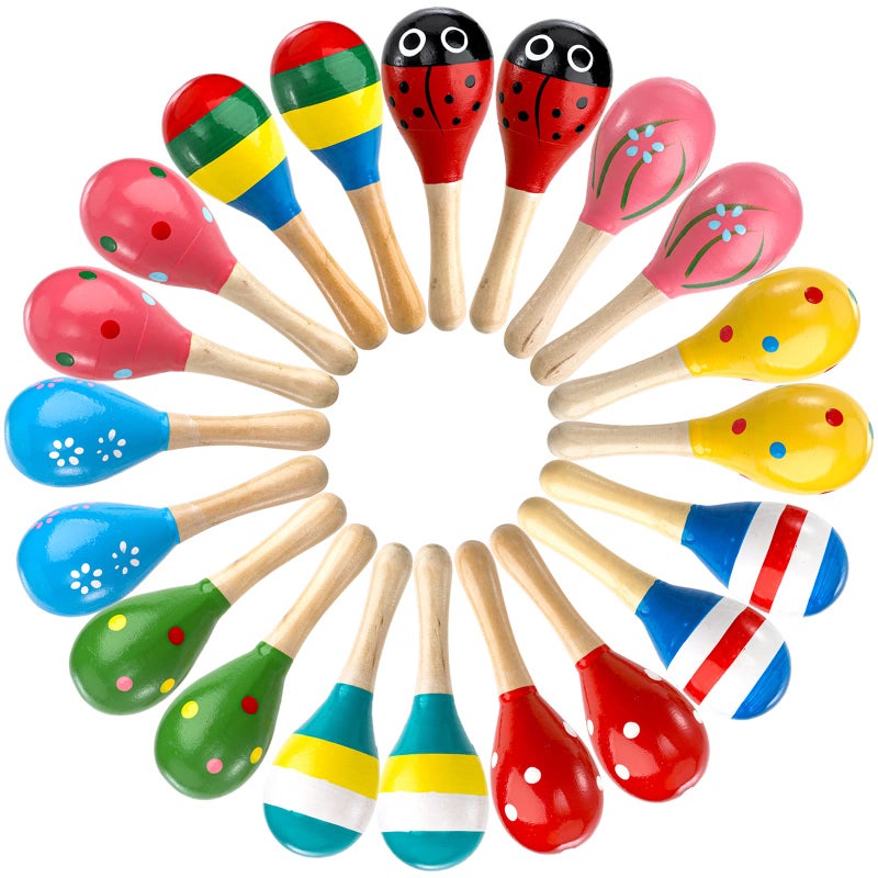 Hedume 20 Pack Mini Wooden Festival Maracas, Kids Baby Rattles Egg Shaker, Shaker Sand Hammer Toy Noisemaker for Party Favors, Musical Fun, Birthday Parties, Carnivals - Image 1