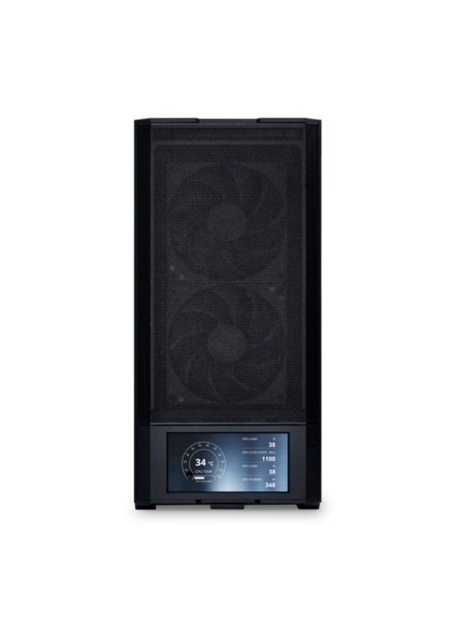 LANCOOL 207 Digital Mid-Tower ATX Case, Front-Mounted PSU, 6" LCD Touchscreen Display, 4 Pre-Installed PWM Fans, GPU Anti-Sag Bracket, 360mm Radiator Support, USB Type-C, Cable Management, Tempered Glass Side Panel, Black | LAN207DX