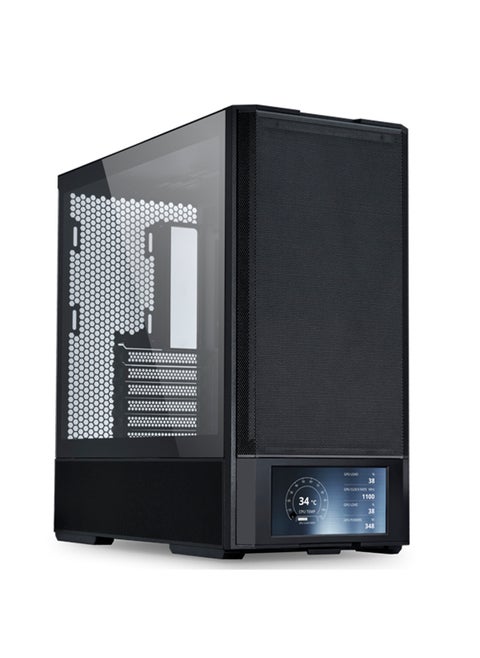 LANCOOL 207 Digital Mid-Tower ATX Case, Front-Mounted PSU, 6" LCD Touchscreen Display, 4 Pre-Installed PWM Fans, GPU Anti-Sag Bracket, 360mm Radiator Support, USB Type-C, Cable Management, Tempered Glass Side Panel, Black | LAN207DX