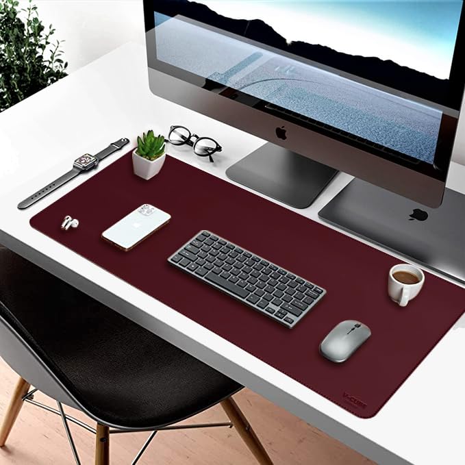 V-CUBE Designs Premium Vegan Leather Desk Mat 75X40cm 2.4mm Thick & Padded Laptop Mat/Extended Mouse Pad/Stitched, Reversible, Sturdy Deskspread |High Tear/Peel Strength|Anti-Slip,Splash-Proof| Maroon - Image 2