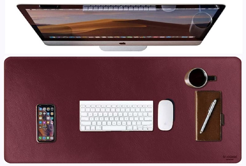 V-CUBE Designs Premium Vegan Leather Desk Mat 75X40cm 2.4mm Thick & Padded Laptop Mat/Extended Mouse Pad/Stitched, Reversible, Sturdy Deskspread |High Tear/Peel Strength|Anti-Slip,Splash-Proof| Maroon - Image 3