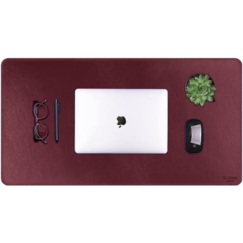 V-CUBE Designs Premium Vegan Leather Desk Mat 75X40cm 2.4mm Thick & Padded Laptop Mat/Extended Mouse Pad/Stitched, Reversible, Sturdy Deskspread |High Tear/Peel Strength|Anti-Slip,Splash-Proof| Maroon - Image 1