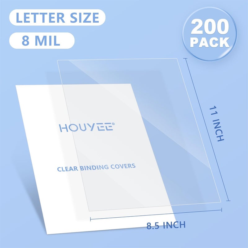 HOUYEE Store 200 Pack 8 Mil PVC Binding Presentation Covers, Clear Report Cover Sheets for Binding, Square Corner, 8.5 x11 Inches, Letter Size - Image 2