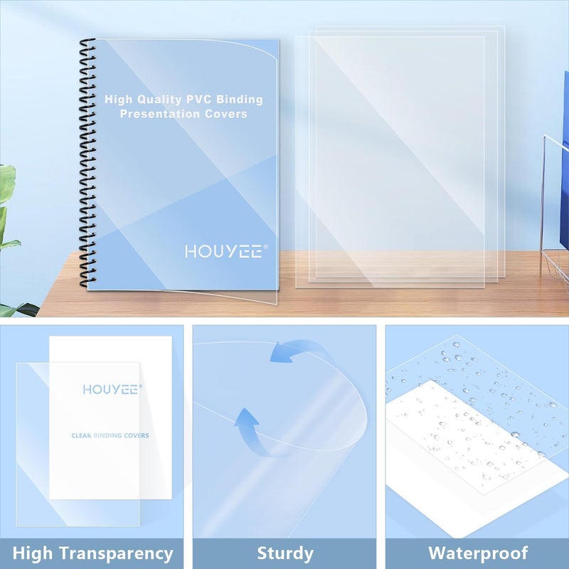 HOUYEE Store 200 Pack 8 Mil PVC Binding Presentation Covers, Clear Report Cover Sheets for Binding, Square Corner, 8.5 x11 Inches, Letter Size - Image 3