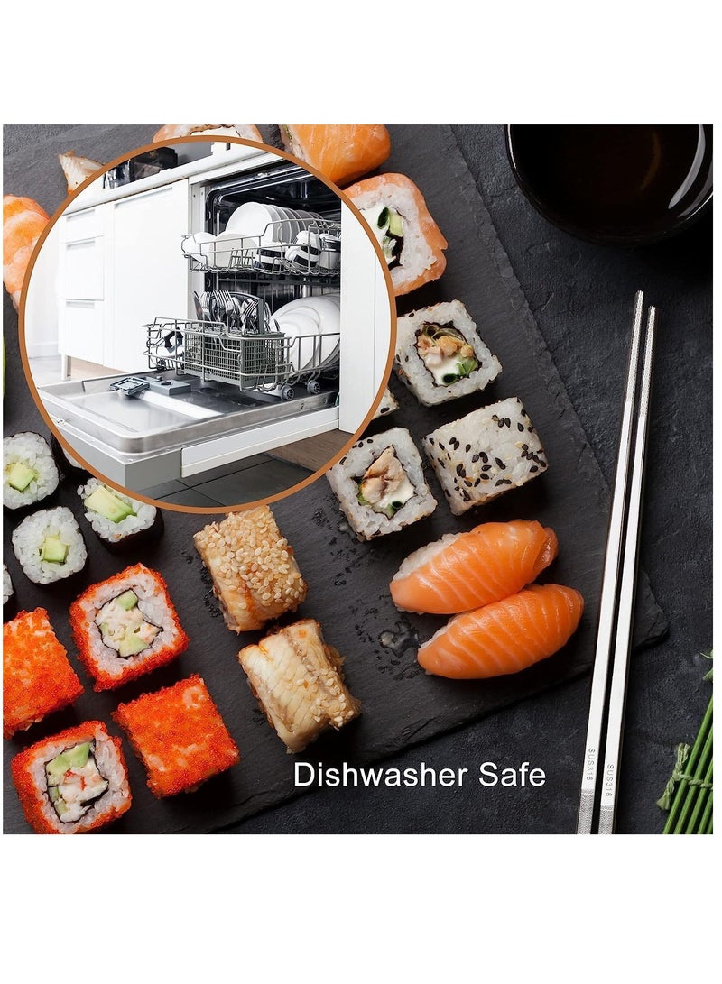 Stainless Steel Chopsticks, Silver Metal Reusable Chopsticks, Dishwasher Safe Metal Chopsticks Square Lightweight Chop Non-slip Sticks, Gift Set 5 Pairs  - Image 5