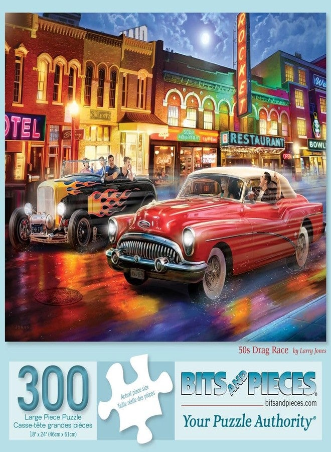 Bits and Pieces - 300 Piece Jigsaw Puzzle for Adults - 18" x 24" - 50s Drag Race - 300 pc Large Piece Classic Cars Jigsaw by Larry Jones - Image 1