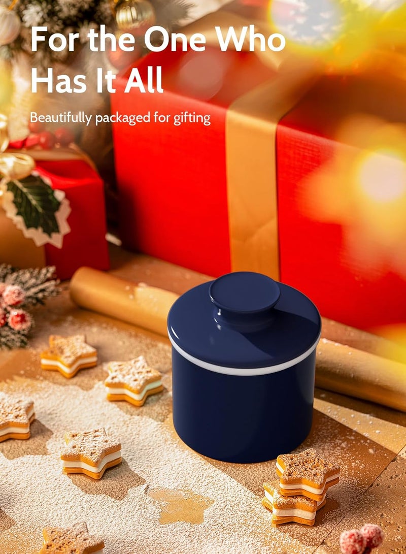 Sweese طبق زبدة فرنسي مع غطاء - وعاء زبدة للكونتر مع خط ماء لزبدة قابلة للدهن - لا مزيد من الزبدة الصلبة - أزرق داكن - Image 3