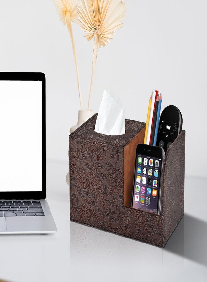 XNONE PU Leather Tissue Box Cover Square Tissue Holder Tissues Box Organizer with 2 Compartment,Remote Control Holder,Multifunctional Decorative Tissue Box Covers Cube,Home Office Desktop Storage Box,Retro - Image 3