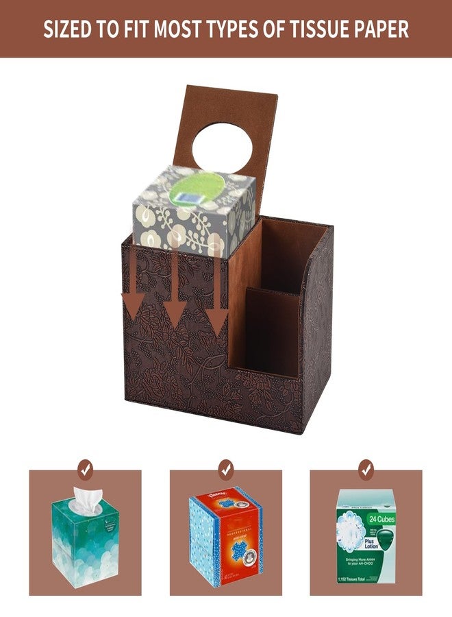 XNONE PU Leather Tissue Box Cover Square Tissue Holder Tissues Box Organizer with 2 Compartment,Remote Control Holder,Multifunctional Decorative Tissue Box Covers Cube,Home Office Desktop Storage Box,Retro - Image 4