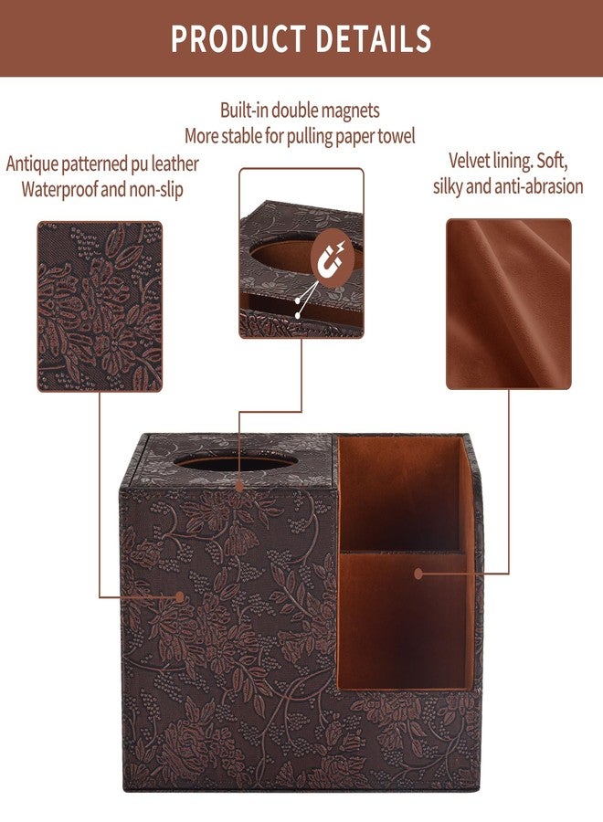 XNONE PU Leather Tissue Box Cover Square Tissue Holder Tissues Box Organizer with 2 Compartment,Remote Control Holder,Multifunctional Decorative Tissue Box Covers Cube,Home Office Desktop Storage Box,Retro - Image 5