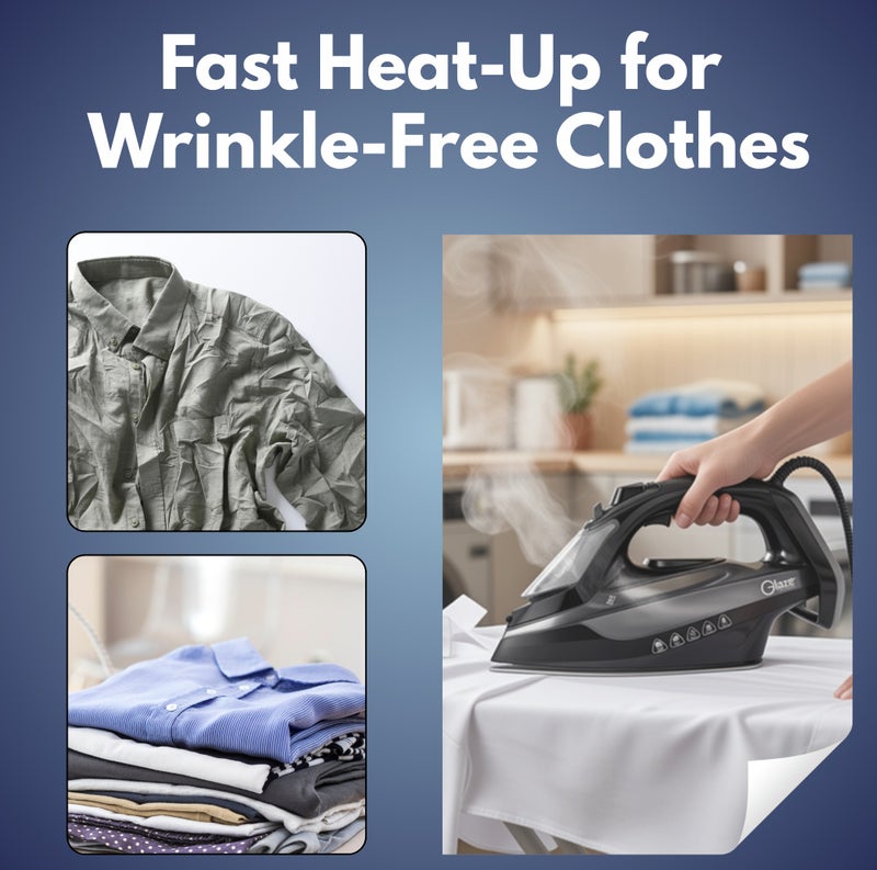 Glaze Steam Iron 3000W Max GL854SI | Ceramic Soleplate | Powerful Steam Burst & Spray Function | Adjustable Temperature Control | Self-Clean System | Auto Cut-Off Safety | Black - Image 5