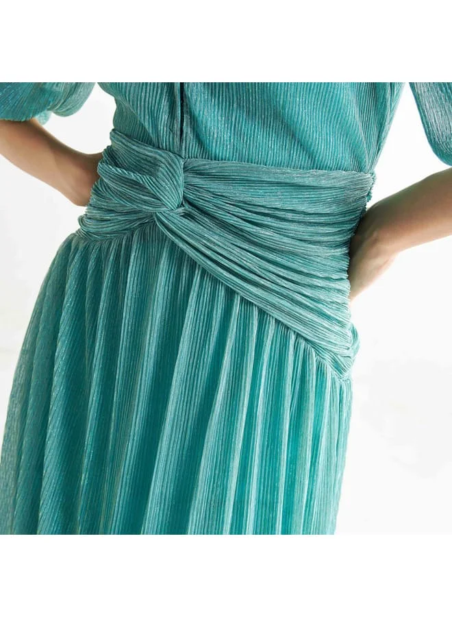 Splash FAV Textured V-neck Maxi Dress with Zip Closure and Wrap Detail