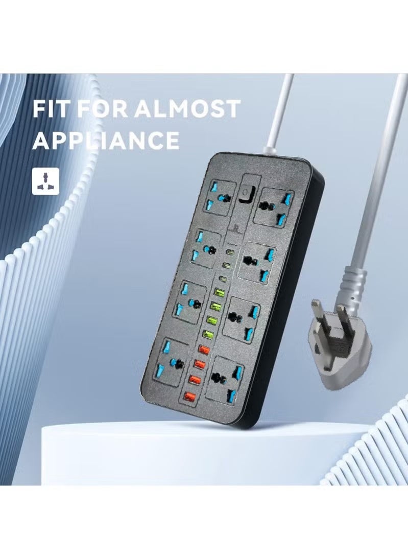 روك بو 5 meters Universal Extension Lead with Multiple Function UK Plug 3 Pin Socket Outlet with 8 Gang 8 USB Port 3 Type-C Port 5M Electric Socket Mains Strip for Home Kitchen and Office 5 meters - Image 3