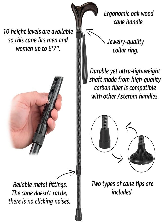 Asterom Carbon Fiber Cane - Lightweight, Ergonomic, Adjustable - Walking Canes for Men & Women, Carbon Walking Cane, Cool Walking Sticks for Seniors (Derby) - Image 5