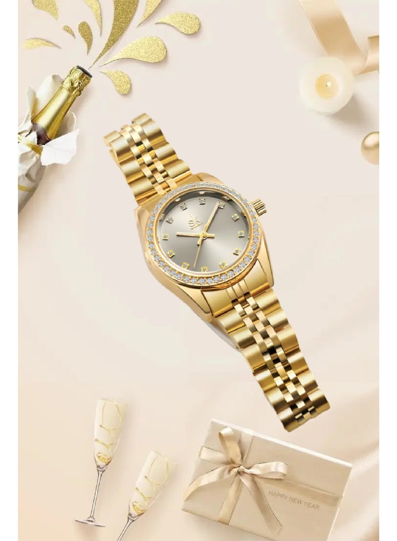shengke Women's Crystal Accented with Solid Alloy Steel Band Watch Elegant Dress Quartz Calendar Watches for Women - Image 3