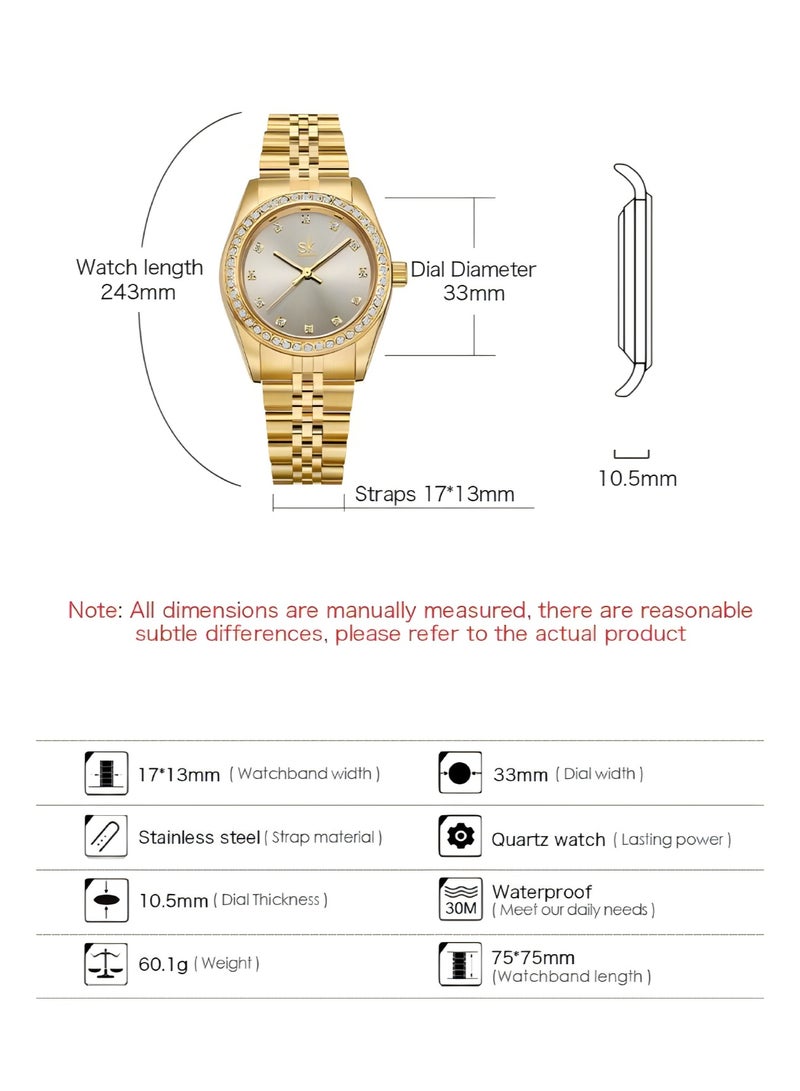 shengke Women's Crystal Accented with Solid Alloy Steel Band Watch Elegant Dress Quartz Calendar Watches for Women - Image 4