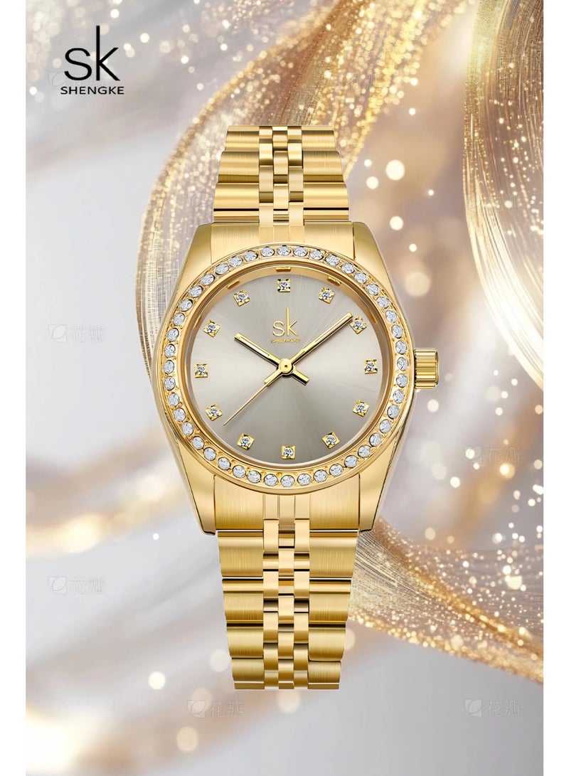 shengke Women's Crystal Accented with Solid Alloy Steel Band Watch Elegant Dress Quartz Calendar Watches for Women - Image 2
