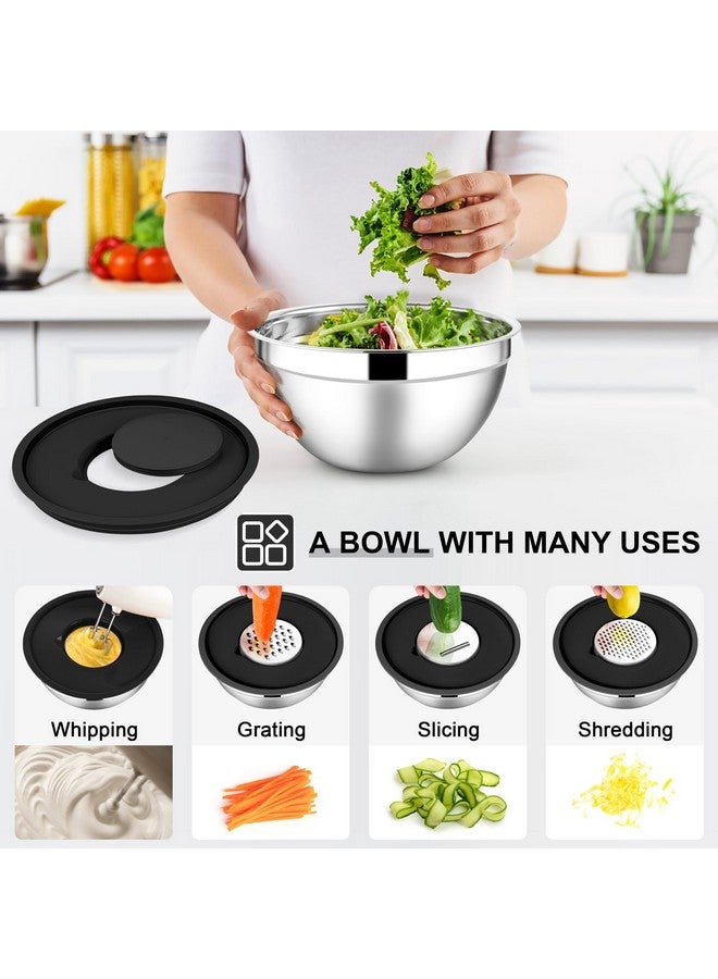 E-far E-far Mixing Bowls with Lids Set, 7-Piece Stainless Steel Metal Mixing Bowls with 3 Grater Attachments, Size 4.6, 3.5, 2.6, 2, 1.5, 1, 0.7QT, Nesting Design & Black Airtight Lids, For Baking/Cooking  - Image 3