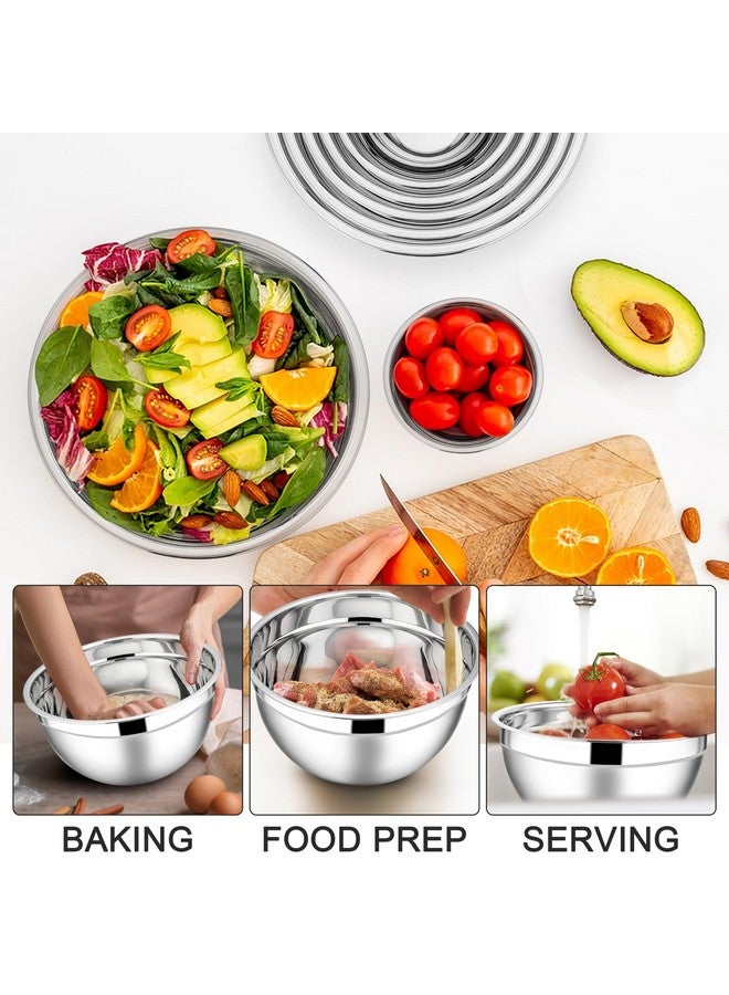 E-far E-far Mixing Bowls with Lids Set, 7-Piece Stainless Steel Metal Mixing Bowls with 3 Grater Attachments, Size 4.6, 3.5, 2.6, 2, 1.5, 1, 0.7QT, Nesting Design & Black Airtight Lids, For Baking/Cooking  - Image 2