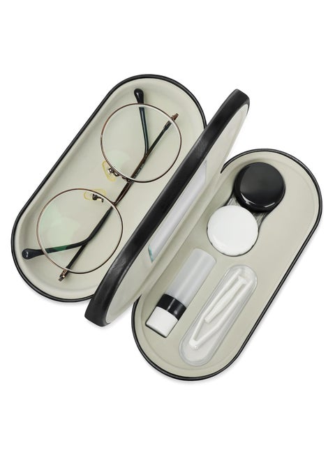 2-in-1 Contact Lens and Glasses Case with Mirror and Storage Kit for Travel (Black)