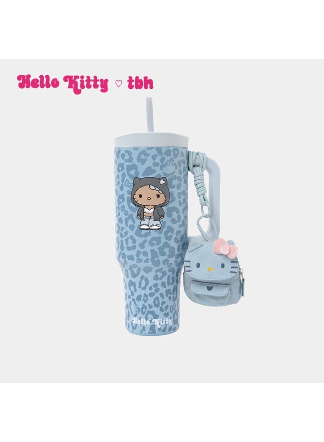 Tbh Sanrio o Kitty Jumbo Insulated Stainless Steel Straw Cup Denim Leopard Print - Image 1