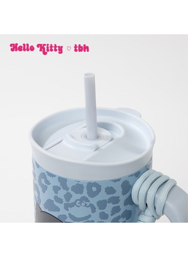 Tbh Sanrio o Kitty Jumbo Insulated Stainless Steel Straw Cup Denim Leopard Print - Image 2