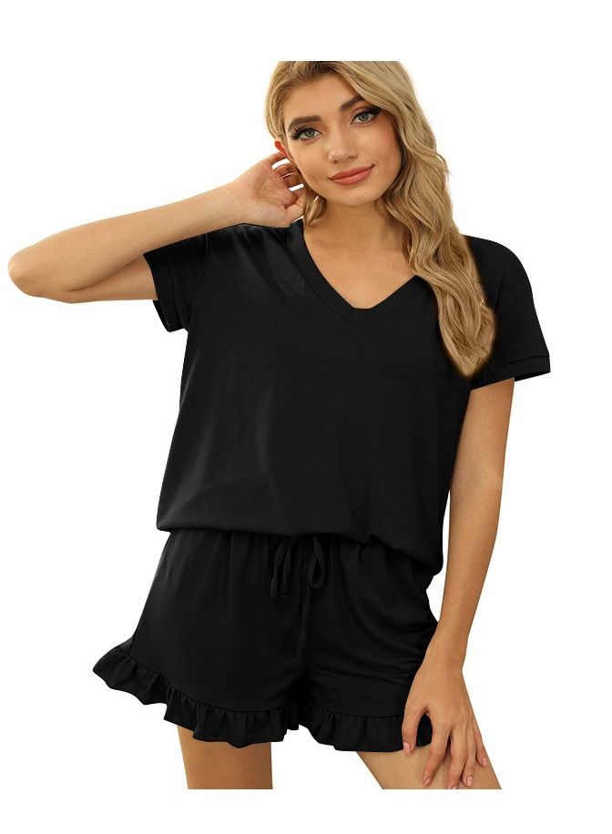 Loquat Women's Spring And Summer Home Two Piece Set Casual Shorts ShortS Sleeved Pajama Set 