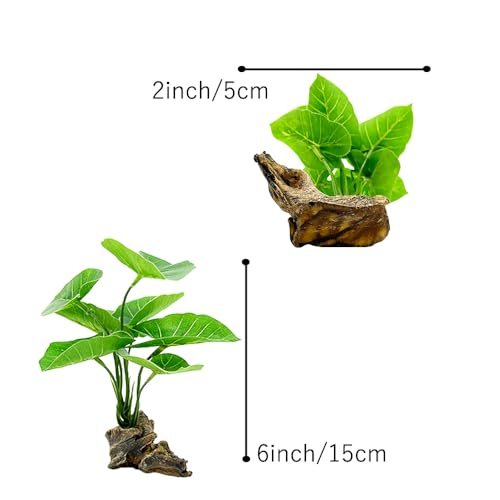 Smoothedo-Pets Fish Tank Decor Aquarium Decorations Ornaments Betta Leaf pad Hammock 6inch Plastic Artificial Plant Goldfish Fish Hides Small Tank/Reptiles Plants Driftwood (Green-Type-A) - Image 4
