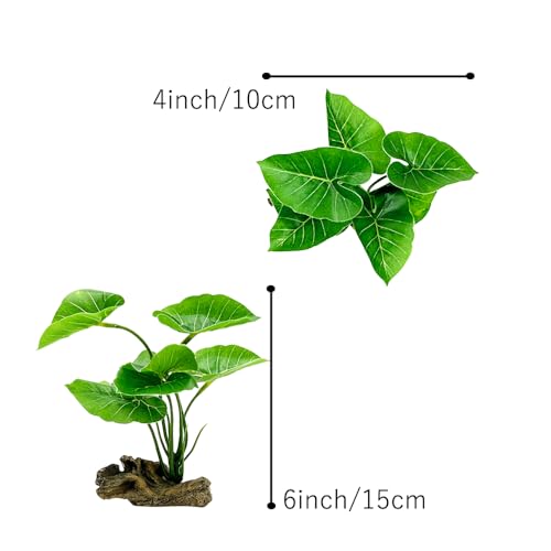 Smoothedo-Pets Fish Tank Decor Aquarium Decorations Ornaments Betta Leaf pad Hammock 6inch Plastic Artificial Plant Goldfish Fish Hides Small Tank/Reptiles Plants Driftwood (Green-Type-A) - Image 3