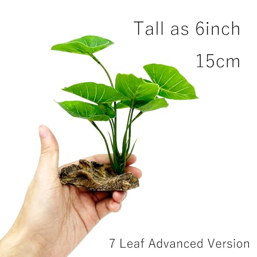 Smoothedo-Pets Fish Tank Decor Aquarium Decorations Ornaments Betta Leaf pad Hammock 6inch Plastic Artificial Plant Goldfish Fish Hides Small Tank/Reptiles Plants Driftwood (Green-Type-A) - Image 2