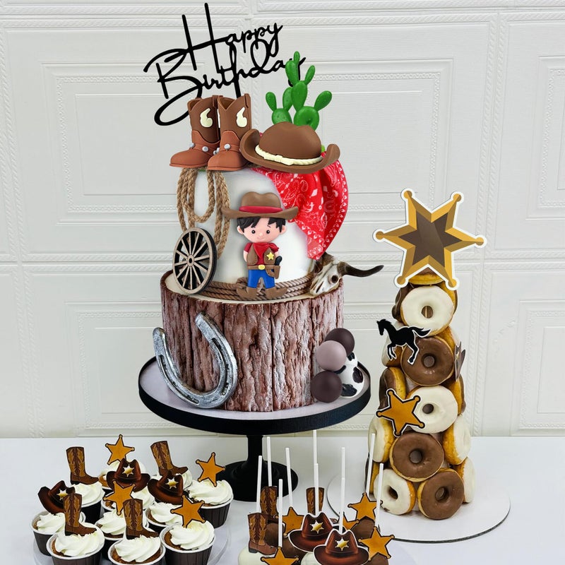 KEEPARTY Cowboy Cake Decorations Cowboy Hat and Boot Cake Toppers Western Cowboy Cowgirl Birthday Baby Shower for Western Theme Party Favors Supplies - Image 5