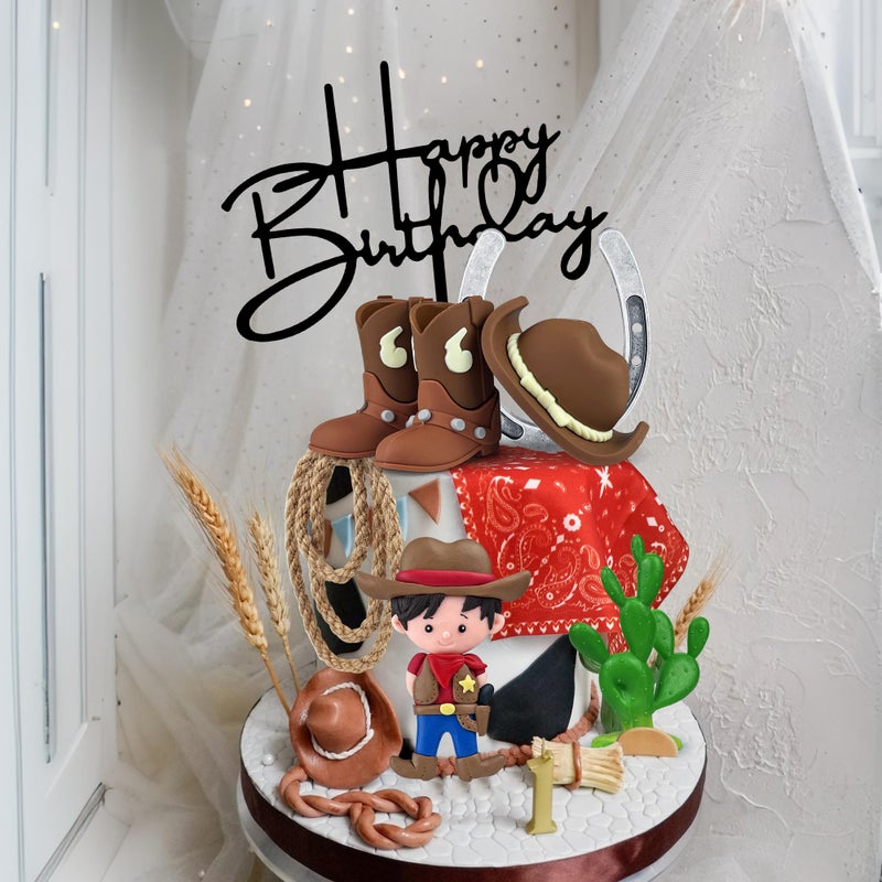 KEEPARTY Cowboy Cake Decorations Cowboy Hat and Boot Cake Toppers Western Cowboy Cowgirl Birthday Baby Shower for Western Theme Party Favors Supplies - Image 4