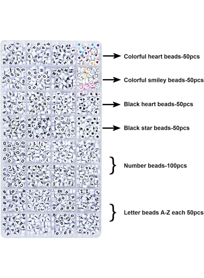 1600pcs Letter Beads Smiley Beads Star Beads Number Beads and Heart Beads 7x4mm White for Jewelry Making - Image 3