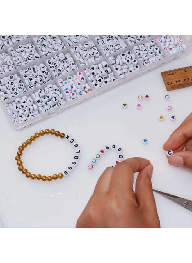 1600pcs Letter Beads Smiley Beads Star Beads Number Beads and Heart Beads 7x4mm White for Jewelry Making - Image 4