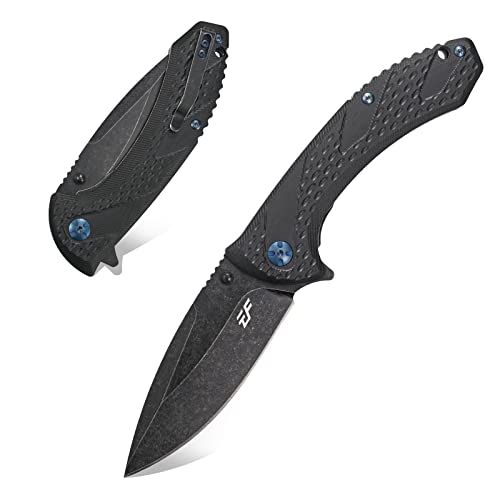 Eafengrow EF927 Pocket Knife D2 Steel Blade with Black-Oxide Coating Outdoor Knife G10 Handle Ball Bearing Safe Open Flipper Knife for Camping Work (Black) - Image 1