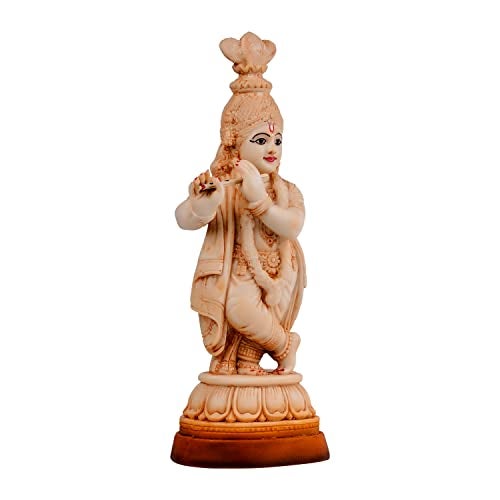 Newven Polymarble Krishna Statue Handcrafted Murti Showpiece Hindu God Idol Decorative Figurine for Home Decor Gifts for House Warming for Living Room, Beige, 33 X 13 X 10 CM - Image 3