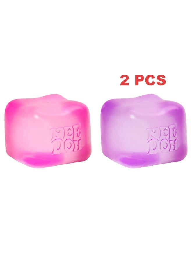 Schylling NeeDoh Nice Cube -Sensory Squeeze Toy with Super Solid Squish - 2.25" Cube (Pink+Purple) - Image 1