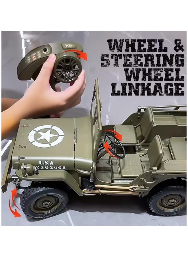 DAT 4WD RC Military Jeep with Winch, Canopy & Lights – 34.5cm Rechargeable 2.4GHz Off-Road Truck - Image 5