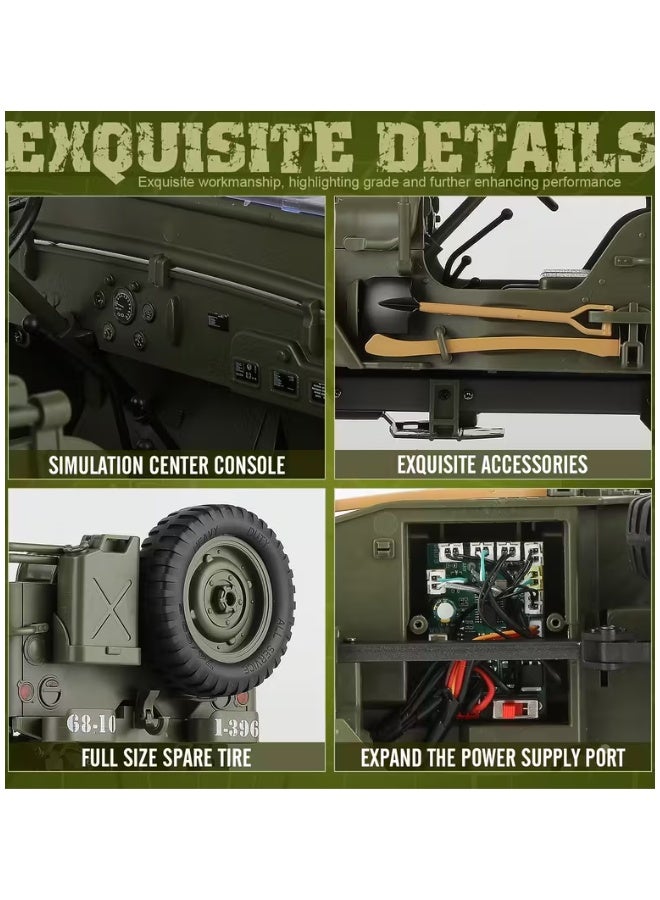 DAT 4WD RC Military Jeep with Winch, Canopy & Lights – 34.5cm Rechargeable 2.4GHz Off-Road Truck - Image 2