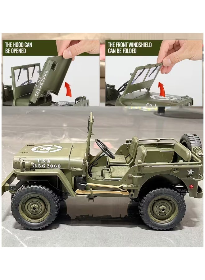 DAT 4WD RC Military Jeep with Winch, Canopy & Lights – 34.5cm Rechargeable 2.4GHz Off-Road Truck - Image 3