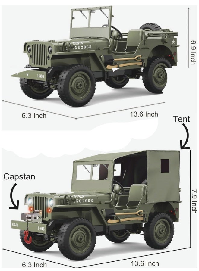 DAT 4WD RC Military Jeep with Winch, Canopy & Lights – 34.5cm Rechargeable 2.4GHz Off-Road Truck - Image 4