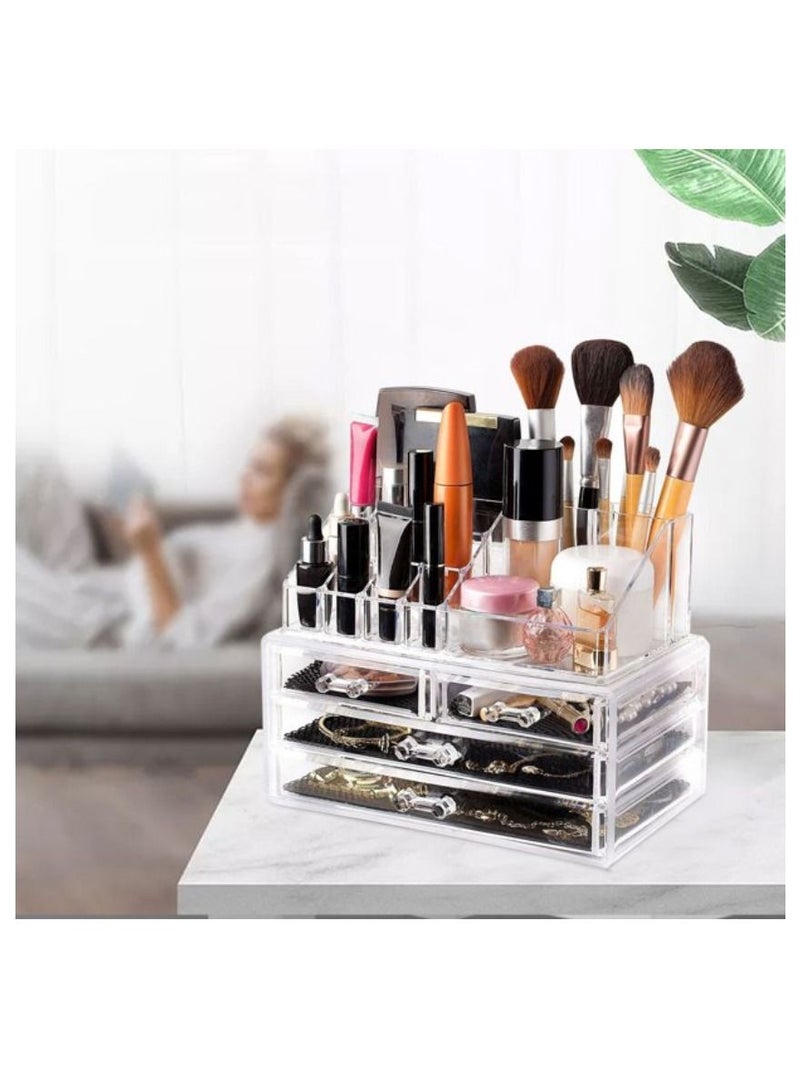 Yuwell Cosmetic Makeup Organizer With 4 Drawers And Brush Organizer Acrylic Skin Care Storage Display Case For Bathroom Countertop And Bedroom Vanity Dresser - Image 2