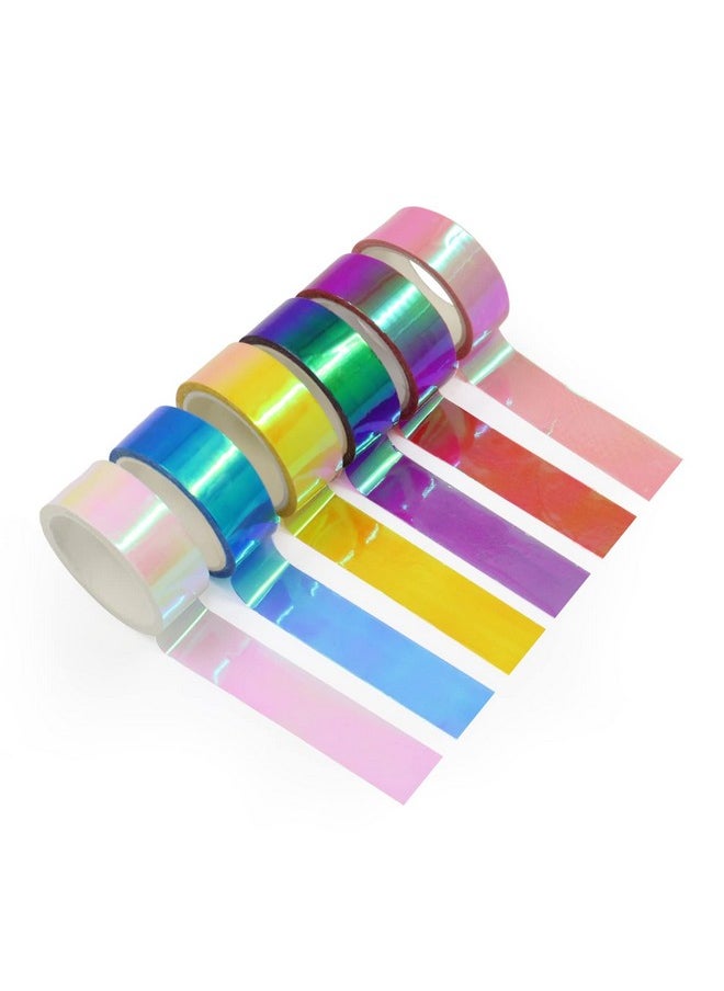 BangBoom 6 Rolls Holographic Tape 5M/196.8In Assorted Colored Tape Set Decorative Tape Prismatic Glitter Tape Hoops For Diy Arts Crafts Decoration Scrapbooking Gifts Wrapping (Multi)  - Image 1
