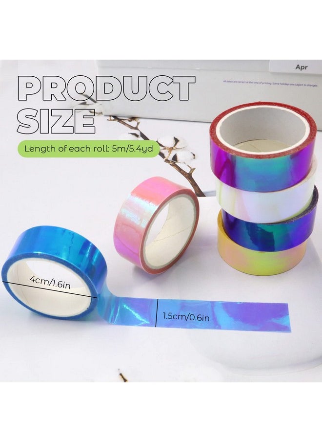 BangBoom 6 Rolls Holographic Tape 5M/196.8In Assorted Colored Tape Set Decorative Tape Prismatic Glitter Tape Hoops For Diy Arts Crafts Decoration Scrapbooking Gifts Wrapping (Multi)  - Image 2
