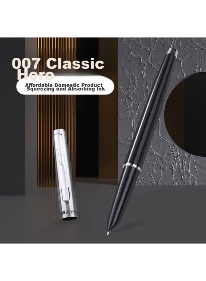هيرو Hero Fountain Pen Classic 007، أسود مع سن مخفي، سن إيريديوم، قلم حبر، قلم طالب فردي، سن F - Image 1